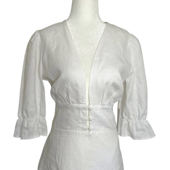 Reformation Simi Linen Mini Dress Anthropologie Bridal Shower Wedding White 10 - Picture 6 of 9